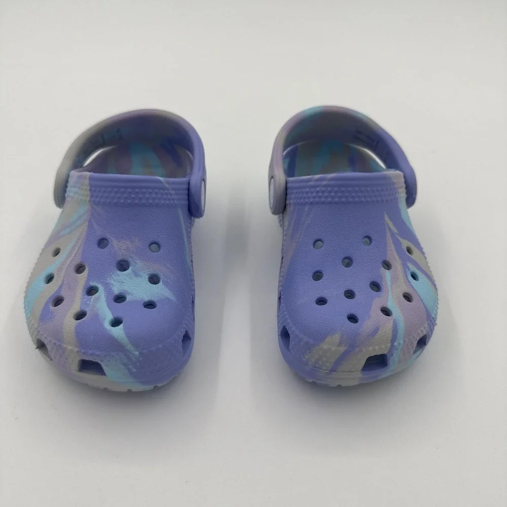 Crocs Girls Classic Lavender Purple Marbled  Tie Dye Clog Toddler Size  7